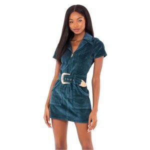 Show Me Your MuMu Teal Corduroy Belted Mini Dress